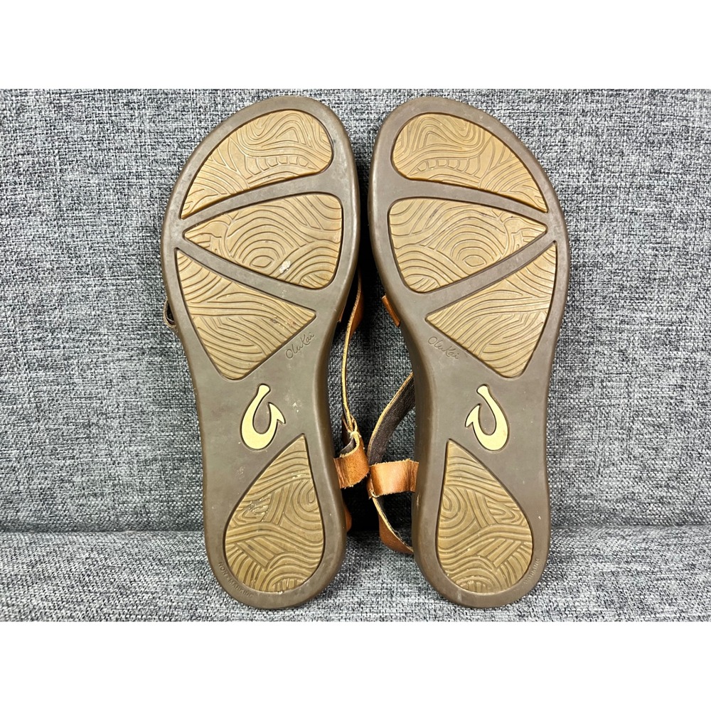 OluKai Upena Sandals Womens 9 Kona Coffee Champagne Leather Strappy - Picture 8 of 14